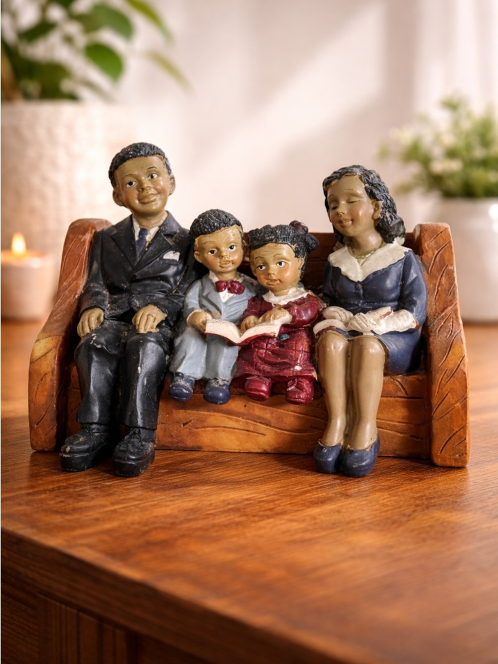Family on Bench Ceramic Figurine - Multicolor